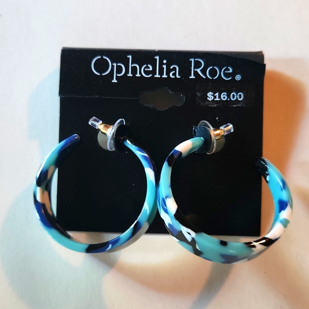 Ophelia Roe Blue Acrylic Hoop Earrings NWT